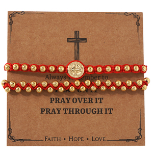 Ensemble de bracelets en cordon rouge Go2boho Saint Benoît, bijoux de poignet chrétiens en <span class=keywords><strong>macramé</strong></span> perlé doré - Product Image 4