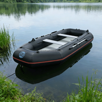 Bateau de pêche gonflable Hailebao noir en PVC de 0,7 mm, moteur électrique/à essence 4HP, capacité de 5 personnes, pour la dérive, le ski nautique, le surf