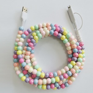 1 mètre <span class=keywords><strong>de</strong></span> long 2 en 1 Unique Fashion Jewelry Pearl Beaded Colorful USB Charging Cable for Phone - Product Image 2