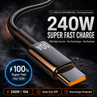 Cable de Datos USB-C Trenzado de Carga Súper Rápida de 10A, Compatible con Teléfonos VIVO y OPPO Honor; Cable de Carga para Automóvil