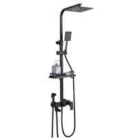 Mitigeur de douche mural en laiton style classique avec barre coulissante, pommeau carré effet pluie, jet doux, eau chaude et froide, finition céramique brossée