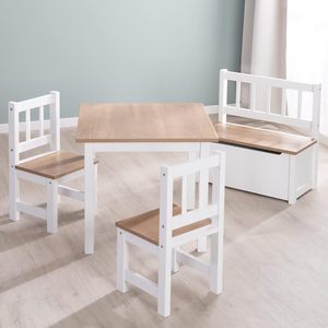 <span class=keywords><strong>Banc</strong></span> d'enfant verni en bois naturel et blanc avec le frein <span class=keywords><strong>de</strong></span> couvercle et la surface enduite - Product Image 4
