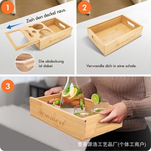 Wooden Desktop Storage Box With Bottle Holders And Snack Tray For <b>Beer</b> And Chips Organizing - Product Image 4