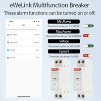 Disjoncteur intelligent WiFi Tuya EWeLink MCB 1P 1-63A avec compteur de puissance, d'énergie kWh, de tension et de courant, protection et contrôle vocal à distance EAKCB