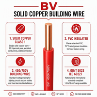 Fil de construction 1mm BV, monoconducteur, cuivre massif, isolé PVC, 300-500V, câble de câblage domestique IEC 60227