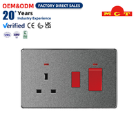 Interruptor de cocina de doble polo OEM gris con panel gris, 1 toma de 13A con interruptor de luz neón, montado en la pared
