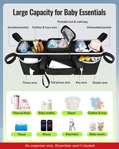 Organizador Doble Resistente para Cochecito, Almacenamiento para Accesorios de Bebé con Bolsa Refrigerante - Product Image 5