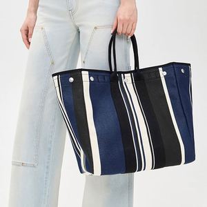Custom <b>Large</b> Waterproof <b>Canvas</b> Striped Tote <b>Bag</b> for Women Portable Embroidered Cotton Shoulder <b>Bags</b> Spring Summer Autumn Winter - Product Image 5