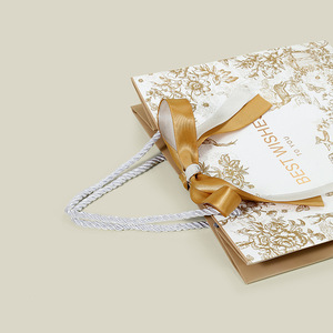 <span class=keywords><strong>Bolsa</strong></span> de Regalo al por Mayor para Pequeñas Empresas, con Lazo, Reutilizable, Reciclable, de Cartón Blanco CMYK, con Estampado Dorado en Caliente - Product Image 2