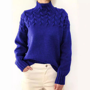 Suéter de <span class=keywords><strong>cuello</strong></span> <span class=keywords><strong>alto</strong></span> de punto trenzado para <span class=keywords><strong>mujer</strong></span>, estilo vintage, texturizado, de manga larga, holgado, con puños acanalados para uso diario - Product Image 2