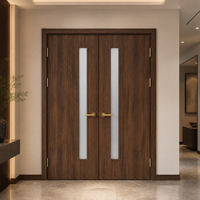 Porte intérieure sur mesure, finition noyer, grain de bois, verre dépoli, poignée dorée, OEM ODM, taille personnalisée, finition personnalisée