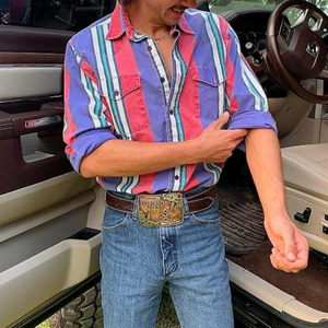Camicia da <span class=keywords><strong>uomo</strong></span> 2025 stile occidentale Vintage a manica lunga da Cowboy Plus Size XL <span class=keywords><strong>5XL</strong></span> Stand monopetto floreale traspirante Casual per - Product Image 6