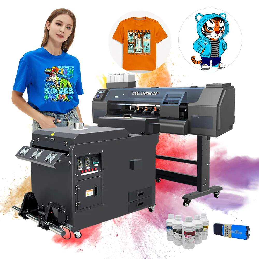 Nouveau modèle d'imprimante de film PET 60cm A1 2 Eps XP600 imprimante DTF 60cm machine d'impression DTF T-shirt avec machine à secouer la poudre