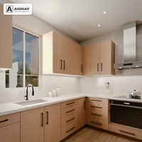 Meuble de cuisine moderne stratifié avec portes à battants, aménagement en L, dimensions personnalisées, rangement par tiroirs et boîtes de rangement en contreplaqué