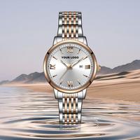Montres pour femmes en or rose avec logo personnalisé, montre de luxe avec date automatique, étanche, quartz, minimaliste, vintage, lumineuse