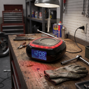 Radio-réveil avec double alarme, haut-parleur intégré sans fil FM, écran LCD rétroéclairé bleu de 0,6 pouces, fonction snooze, affichage LED, port de charge USB - Product Image 2
