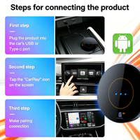 PlayAiBox Qualcomm 6350 con Sistema Android 15, Carplay Inalámbrico, 8GB+128GB, para YouTube y Netflix, con GPS Integrado para Autos con CarPlay OEM