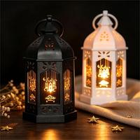 Lanterne LED hexagonale rétro miniature en gros, à piles, pour décoration de Noël, sans flamme, écologique, lampe suspendue