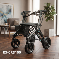Déambulateur pliant Relaxsmith en fibre de carbone, nouveau design, cadre futuriste noir-gris, détails cyan, roues de 8 pouces, aide à la mobilité
