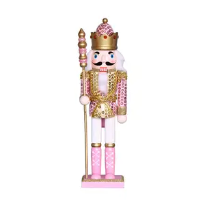 批发粉色胡桃夹子雕像30厘米木制娃娃士兵胡桃夹子圣诞装饰礼品