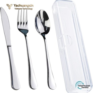 Ensemble d'ustensiles de voyage en acier inoxydable avec étui en plastique transparent, fourchette, cuillère, couteau, vaisselle portable pour usage extérieur - Product Image 4