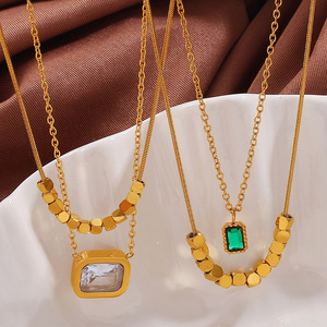 Collar con Colgante Geométrico Retro Francés, Cuadrado Negro de Acero Inoxidable con Diamantes, Joyería para Mujer, Regalo - Product Image 3