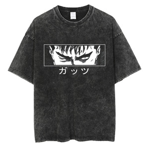 Camiseta <span class=keywords><strong>Berserk</strong></span> Vintage Lavada, 240g, Negra, Corte Holgado, 100% Algodón, Estampado Gráfico, Calidad Superior, Lavado Ácido - Product Image 5