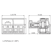 Bloc de bornes PCB en plastique à contact en laiton de style européen, espacement de 3,81 mm, pour fils >30 AWG, 10A 300V, connexion à vis en acier