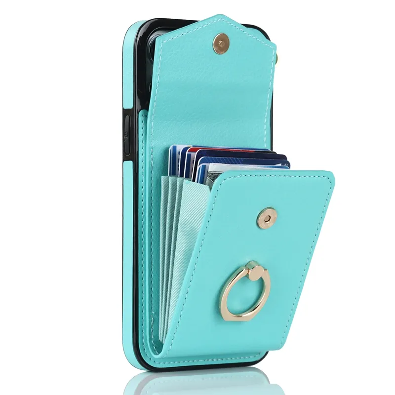 For iPhone 11 12 13 14 Ring stand shockproof case with card slots, For iPhone 13 Pro wallet back cover