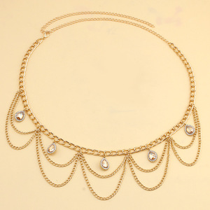 โซ่คาดเอวสีทองของผู้หญิงประดับด้วยพู่โซ่ประดับแฟชั่นงานปาร์ตี้ทำจากโลหะผสมสังกะสีดีไซน์รอบเดียว - Product Image 2