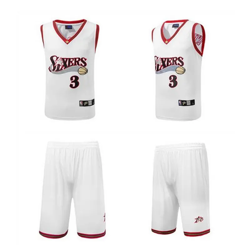 Iverson No. 3 Jerseys Embroidered Set Sixers Retro Breathable Basketball Suit Customizable