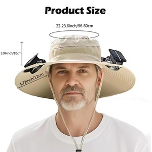 Wholesale Top Ranking Mens Hat with 2 Solar Fan Summer Wide Bucket Powered USB Charging Fishing - Product Image 5