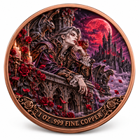 Pièce de monnaie d'imitation en cuivre pur 999 de 1 oz, électroplaquée, série Halloween, Rose Sanguine 3D en relief, couleur UV, artisanat métallique