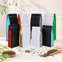 Sacs à café à fond plat en MOPP, VMPET, PE avec valve et fermeture éclair, pochettes verticales doublées de feuille d'aluminium, scellées sur huit côtés, pour poudre de thé