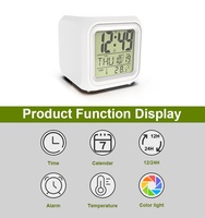 Jam Alarm Lampu Malam LED 7 Warna Kubus Termometer Berubah Warna-warni untuk Kamar Tidur Anak Jam Meja Elektronik