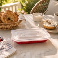 BPA Free Food Grade PP Disposable Lunch Box 300ml F300-175 Red with Leak-Proof Lid Microwavable for Takeout Picnic Catering Use