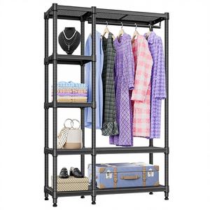 MZG Armoire à vêtements en métal, porte-vêtements, tringle à suspendre, trois niveaux, acier au carbone, anti-rayures, noir, pour salon - Product Image 1