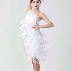 Vestido Flapper de los Años 20 para Mujer con un Hombro Descubierto, Flecos en Capas, Estilo Sexy para Baile Latino - Disfraces para Fiesta de <span class=keywords><strong>Charleston</strong></span>, Ropa para Rumba y Salsa - Product Image 2