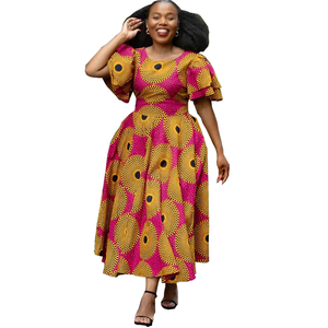 chinese dress ladies Traditional African Kitenge Wax Print Hollandaise Pink Knee Length Sle   Asigbe