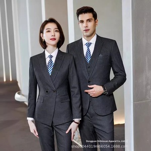 Completo Formale Antirughe a Righe per Uomo e <span class=keywords><strong>Donna</strong></span>, <span class=keywords><strong>Abbigliamento</strong></span> Professionale Autunno 2023, Vestibilità Slim in Velluto per Hotel - Product Image 4