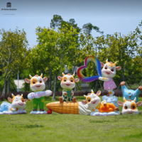 Patung Sapi Kartun Lucu dari Fiberglass untuk Dekorasi Taman, Halaman, dan Taman Kanak-Kanak