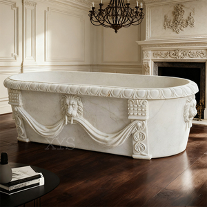 Hand-Carved Natural Marble <strong>Bathtub</strong> For Indoor Use Easy To Clean With Drainage System - Product Image 4