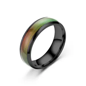 Hot Sale 6mm 18K Gold Plated Stainless Steel Temperature Sensitive Glaze 7 Changing Color Mood Rings For Men Women Couple