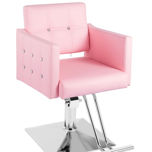 Fauteuil de barbier en similicuir rose avec pompe hydraulique, base carrée réglable en hauteur, mobilier de salon contemporain - Product Image 2