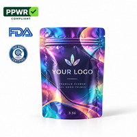 Sacs en Mylar personnalisés de 3,5 g, imprimés, refermables avec fermeture éclair et finition holographique pour petits produits de détail et échantillons