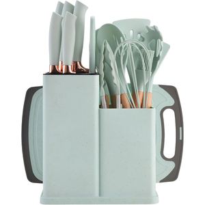 Juego de Utensilios de Cocina de Silicona de 19 Piezas con Mangos de Madera, Tabla de Cortar y Almacenamiento, Apto para Lavavajillas, Ecológico - Product Image 1