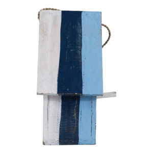 Casetta per Uccelli in Legno Decorativa da Appendere per Giardino Esterno Finestra Blu e Bianca a Righe - Product Image 3