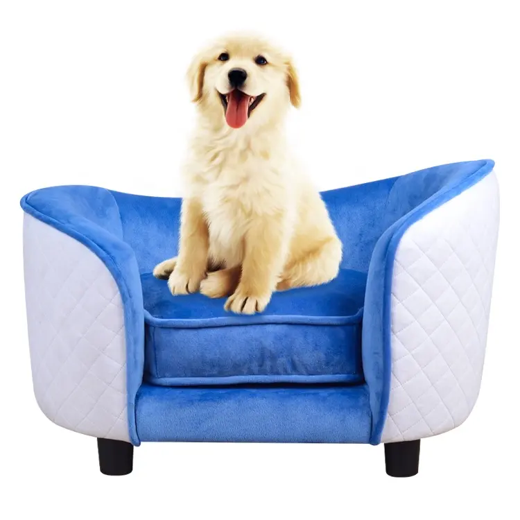 Furnitur mewah biru untuk hewan peliharaan kasur anjing sofa kaki anti-selip bawah