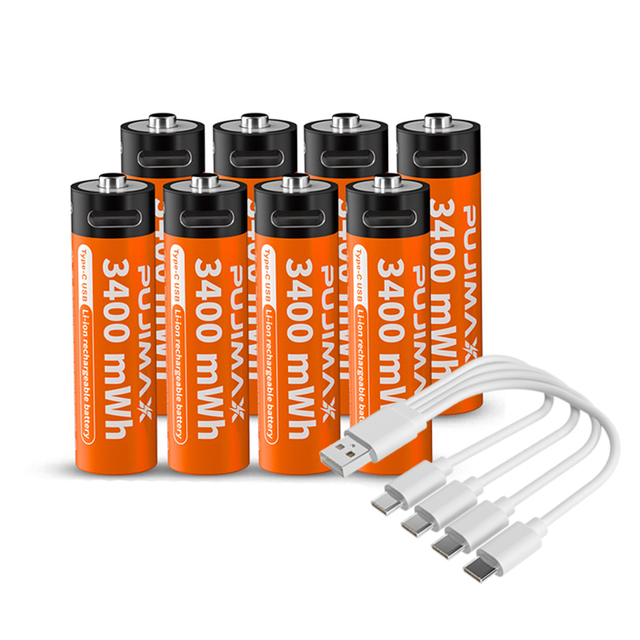 PUJIMAX Wholesale 1.5V USB C Rechargeable Lithium Ion AA Battery with Charger and USB Cable Type C Li Ion Battery Pack