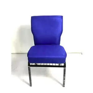 भंडारण रैक के साथ उच्च गुणवत्ता वाले वाणिज्यिक फर्नीचर नीले कपड़े से सुसज्जित धातु चर्च कुर्सियाँ